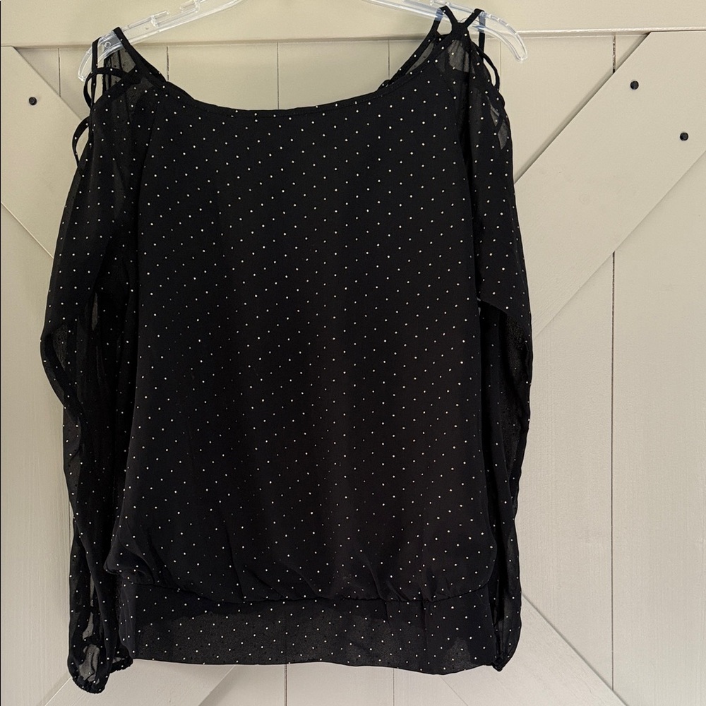 HeartSoul Black Polka Dot Cold-Shoulder Blouse